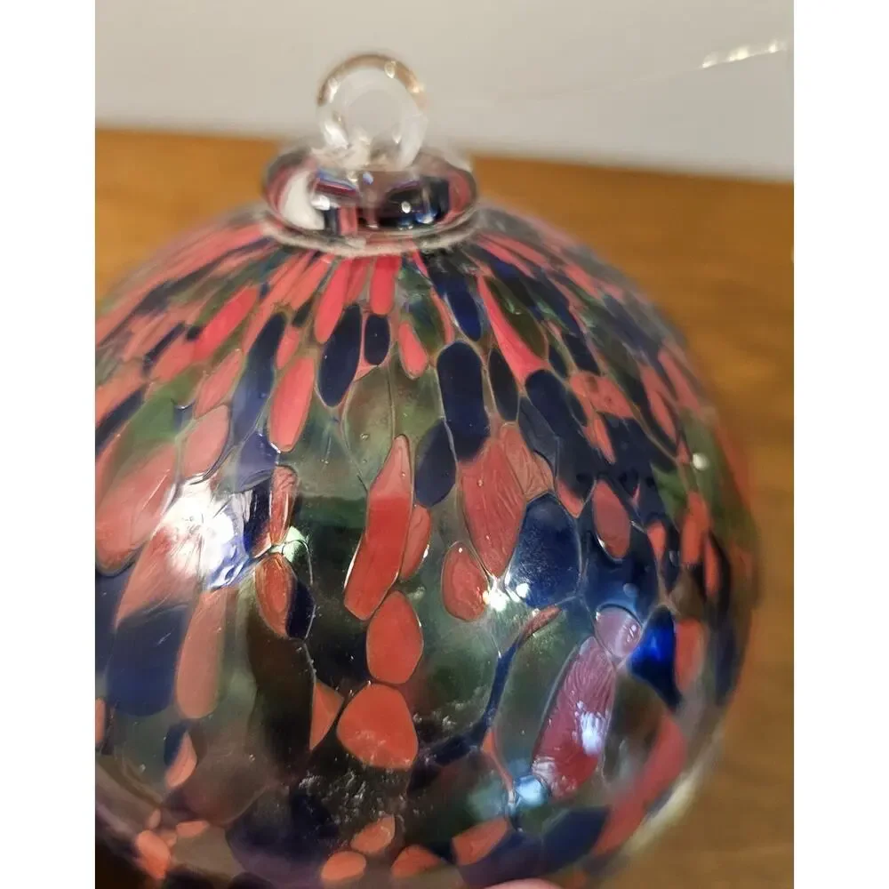 Art Glass Hand Blown Christmas Ornament Orb Ball Red Blue Green